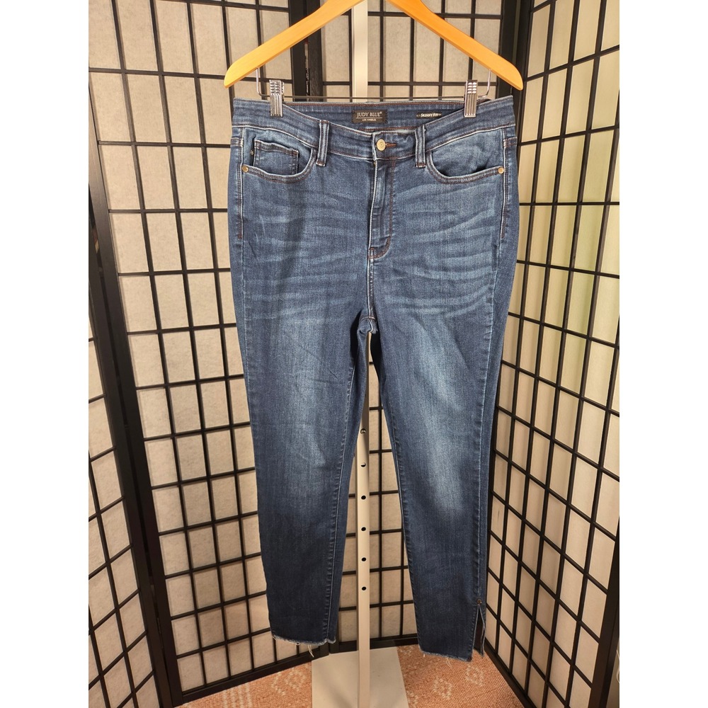 Judy Blue Skinny Fit Dark Wash Raw Hem Ankle Slit Jeans Size 15/32